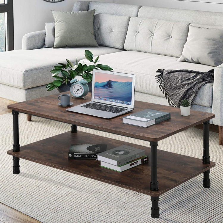 [US Warehouse] Wide Rectangle Modern Industrial Coffee Table with Storage Shelf, Size: 110x45x60cm (Walnut Brown)