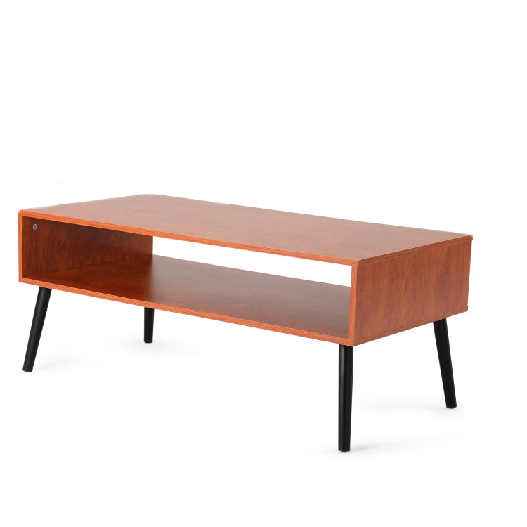 [US Warehouse] Boho Style Rectangular Coffee Table with 1 Drawer & Storage Shelf, Size: 109x45x62cm (Brown)