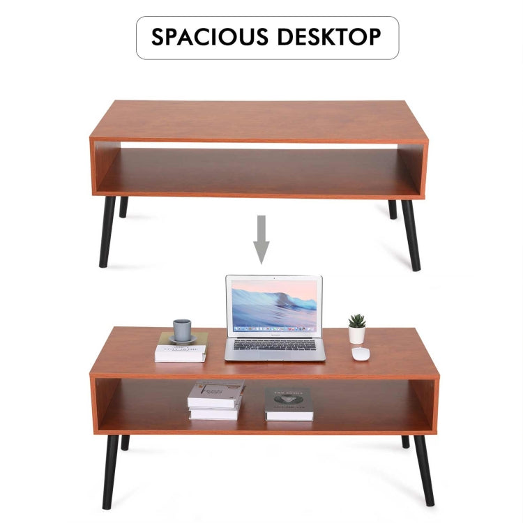 [US Warehouse] Boho Style Rectangular Coffee Table with 1 Drawer & Storage Shelf, Size: 109x45x62cm (Brown)