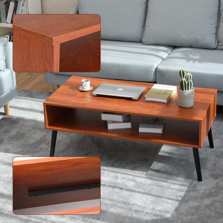 [US Warehouse] Boho Style Rectangular Coffee Table with 1 Drawer & Storage Shelf, Size: 109x45x62cm (Brown)
