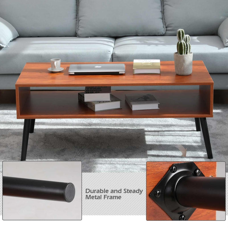 [US Warehouse] Boho Style Rectangular Coffee Table with 1 Drawer & Storage Shelf, Size: 109x45x62cm (Brown)