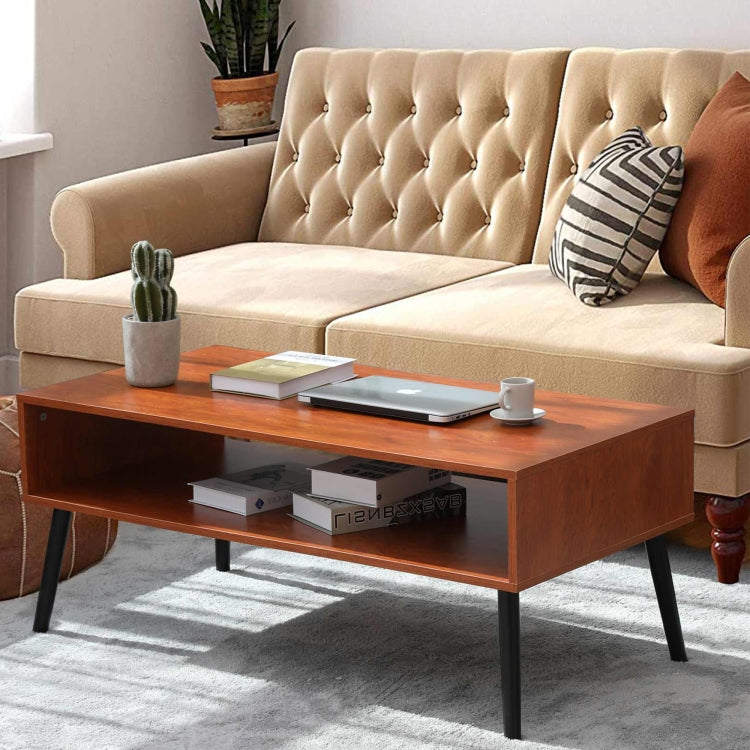 [US Warehouse] Boho Style Rectangular Coffee Table with 1 Drawer & Storage Shelf, Size: 109x45x62cm (Brown)