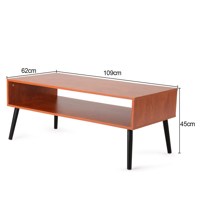 [US Warehouse] Boho Style Rectangular Coffee Table with 1 Drawer & Storage Shelf, Size: 109x45x62cm (Brown)