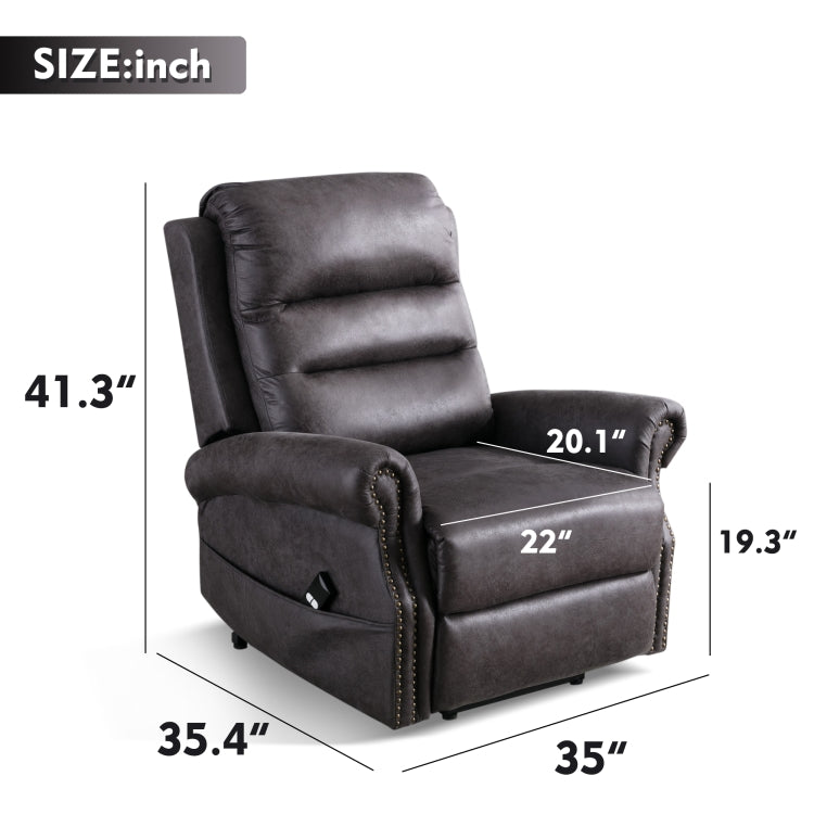[US Warehouse] Electric Power Lift Recliner Chairs for Elderly Classic Single Sofa with Nailhead Trim(Grey)