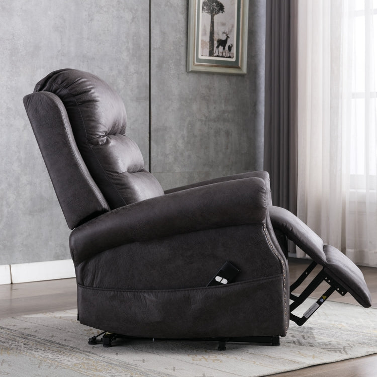 [US Warehouse] Electric Power Lift Recliner Chairs for Elderly Classic Single Sofa with Nailhead Trim(Grey)