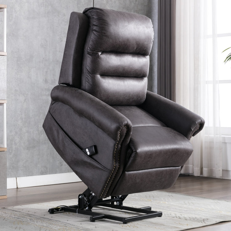 [US Warehouse] Electric Power Lift Recliner Chairs for Elderly Classic Single Sofa with Nailhead Trim(Grey)