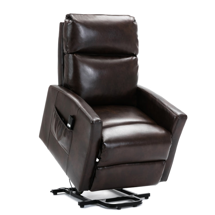 [US Warehouse] Faux Leather Lift Recliner Chairs for Elderly with Side Pocket (Brown)