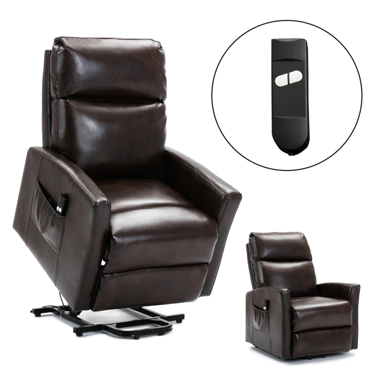 [US Warehouse] Faux Leather Lift Recliner Chairs for Elderly with Side Pocket (Brown)