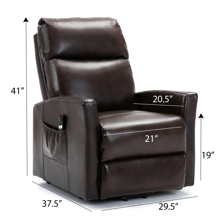 [US Warehouse] Faux Leather Lift Recliner Chairs for Elderly with Side Pocket (Brown)