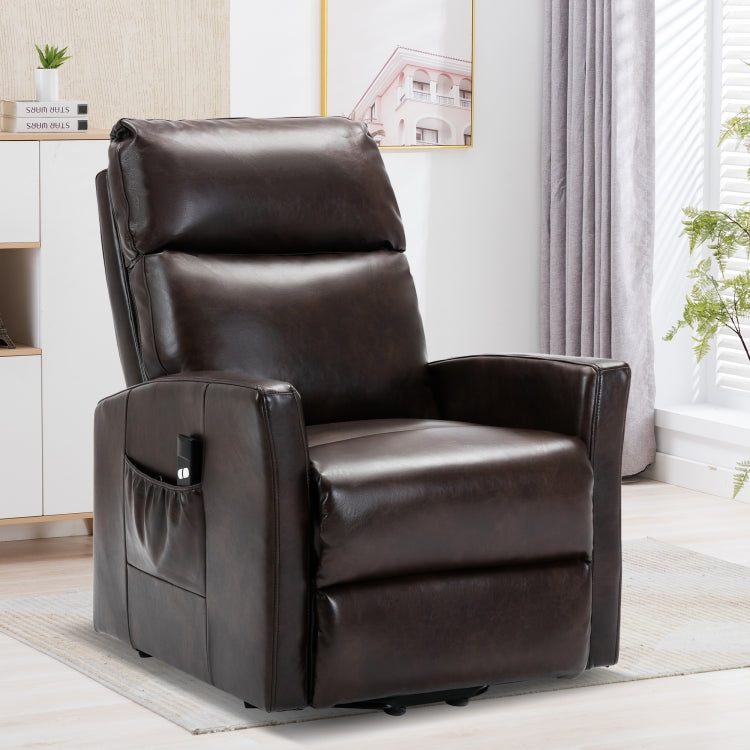 [US Warehouse] Faux Leather Lift Recliner Chairs for Elderly with Side Pocket (Brown)