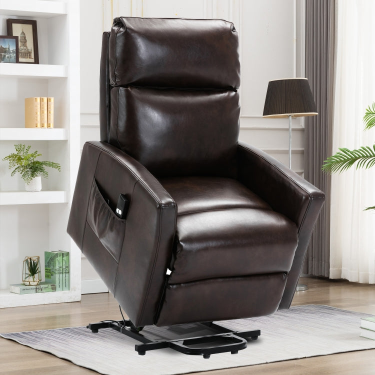[US Warehouse] Faux Leather Lift Recliner Chairs for Elderly with Side Pocket (Brown)