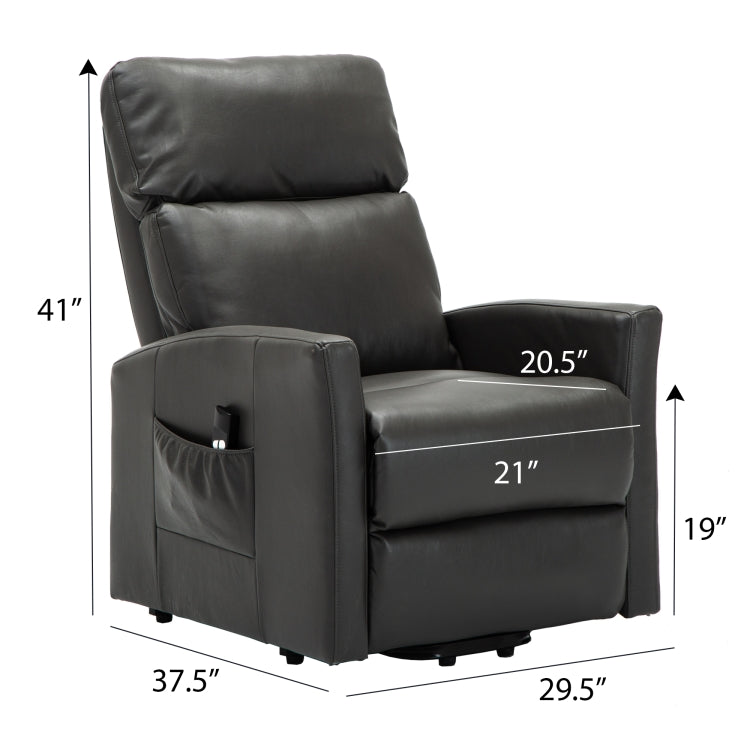 [US Warehouse] Faux Leather Lift Recliner Chairs for Elderly with Side Pocket (Grey)