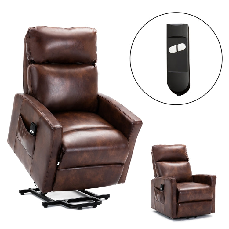 [US Warehouse] Faux Leather Lift Recliner Chairs for Elderly with Side Pocket (Red Brown)