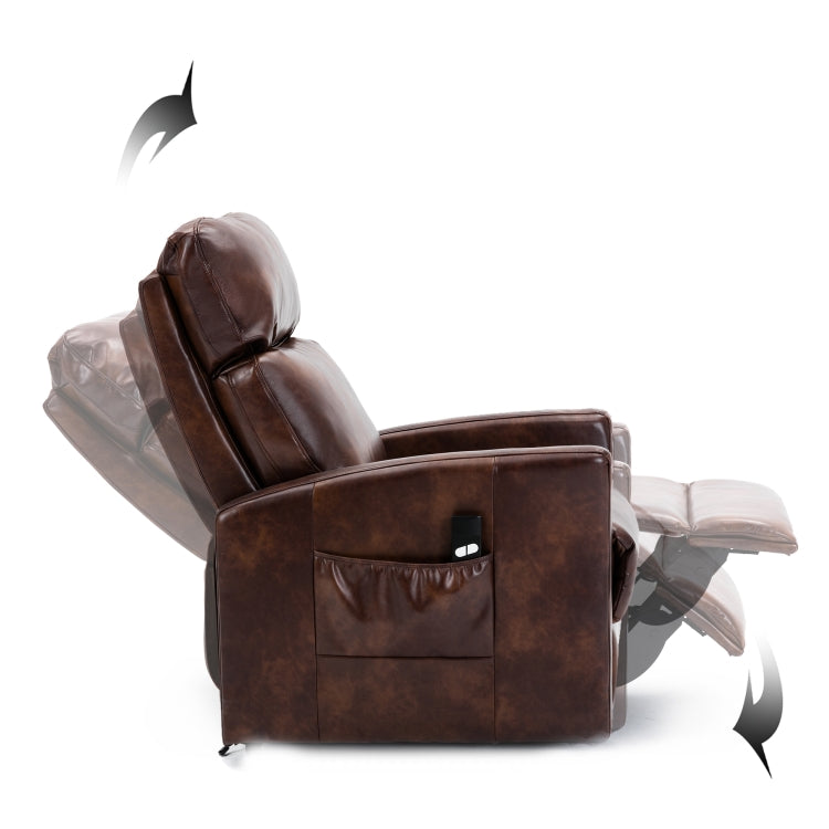 [US Warehouse] Faux Leather Lift Recliner Chairs for Elderly with Side Pocket (Red Brown)