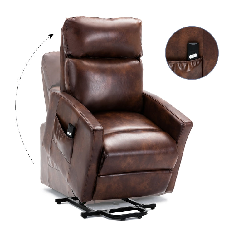 [US Warehouse] Faux Leather Lift Recliner Chairs for Elderly with Side Pocket (Red Brown)