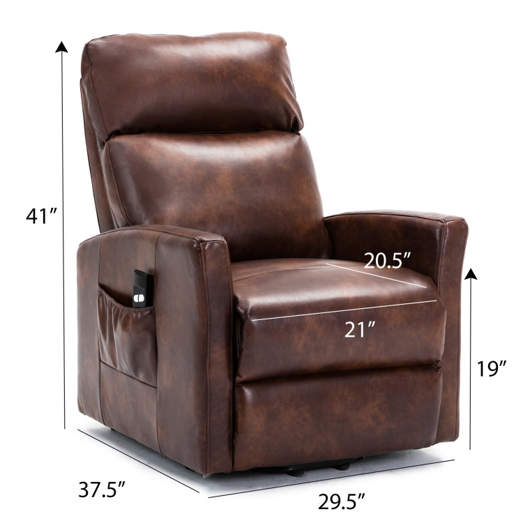 [US Warehouse] Faux Leather Lift Recliner Chairs for Elderly with Side Pocket (Red Brown)