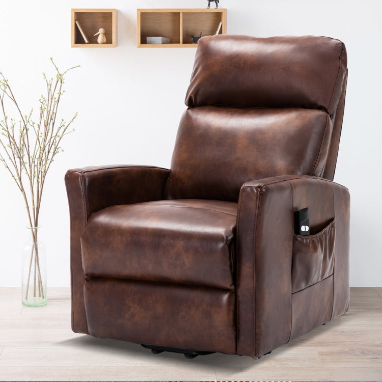 [US Warehouse] Faux Leather Lift Recliner Chairs for Elderly with Side Pocket (Red Brown)