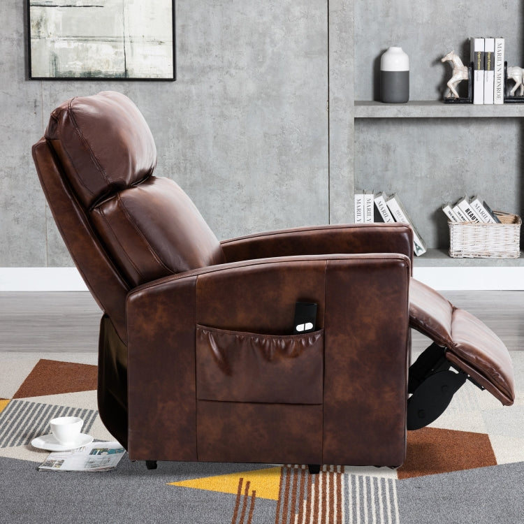 [US Warehouse] Faux Leather Lift Recliner Chairs for Elderly with Side Pocket (Red Brown)