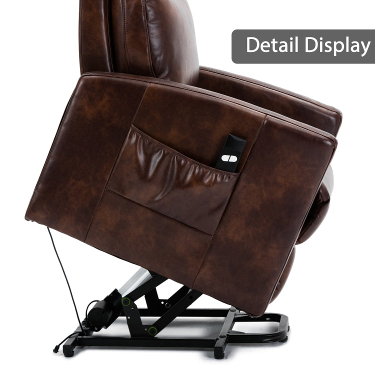 [US Warehouse] Faux Leather Lift Recliner Chairs for Elderly with Side Pocket (Red Brown)