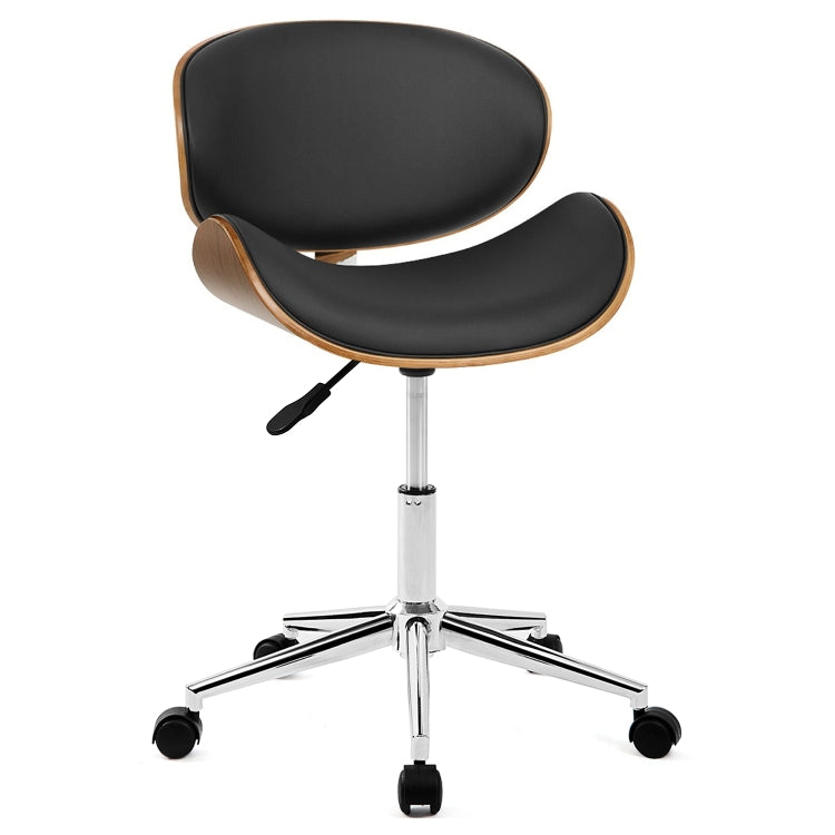 [EU Warehouse] Modern Wood Frame Leather Padded Swivel Adjustable Desk Chair PC Computer Office Chair Armchair (Black)