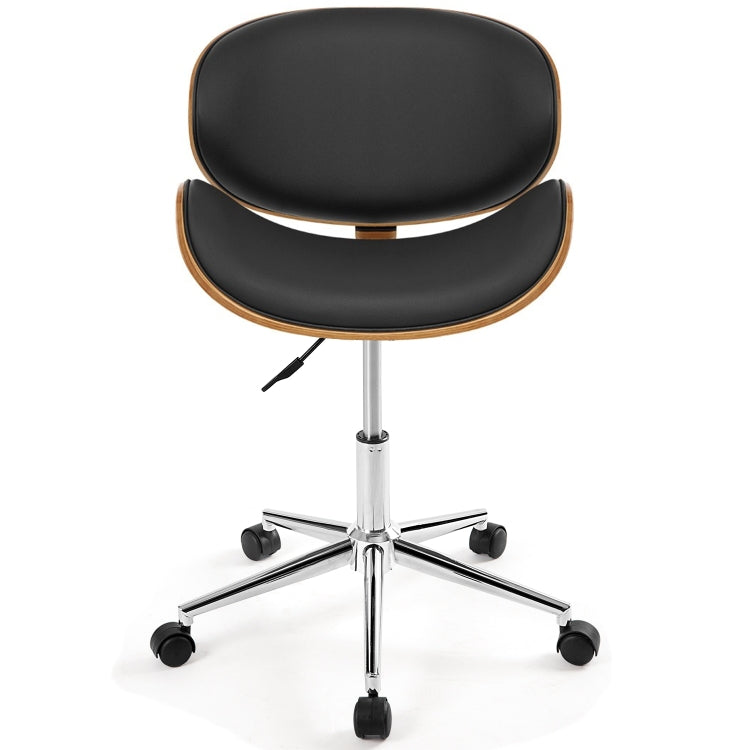 [EU Warehouse] Modern Wood Frame Leather Padded Swivel Adjustable Desk Chair PC Computer Office Chair Armchair (Black)