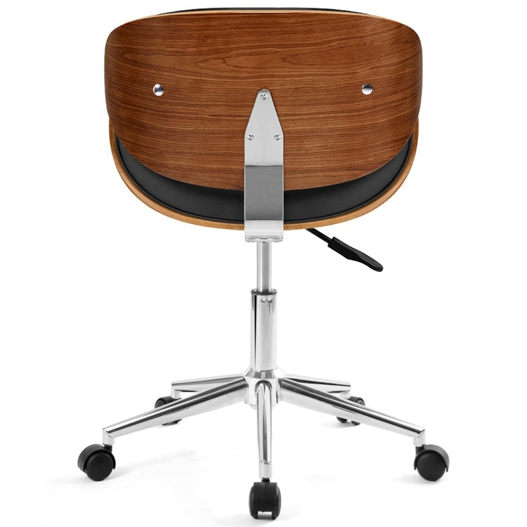 [EU Warehouse] Modern Wood Frame Leather Padded Swivel Adjustable Desk Chair PC Computer Office Chair Armchair (Black)