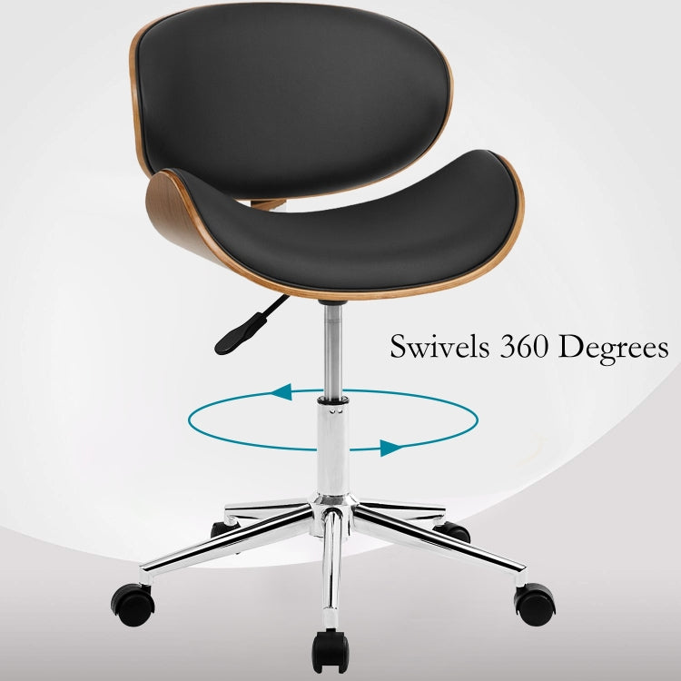 [EU Warehouse] Modern Wood Frame Leather Padded Swivel Adjustable Desk Chair PC Computer Office Chair Armchair (Black)