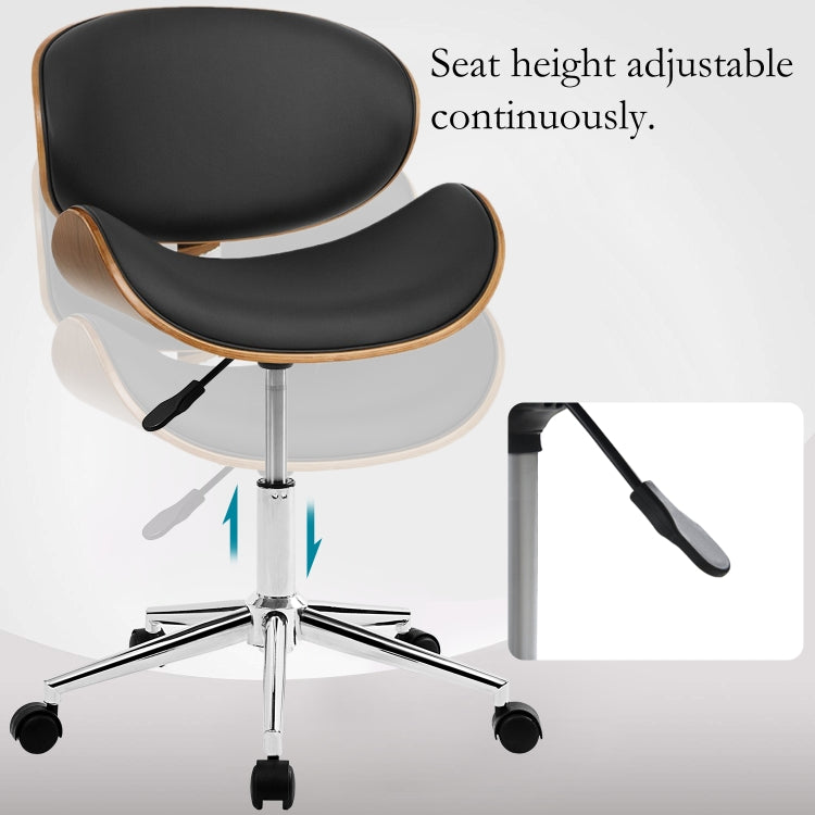[EU Warehouse] Modern Wood Frame Leather Padded Swivel Adjustable Desk Chair PC Computer Office Chair Armchair (Black)