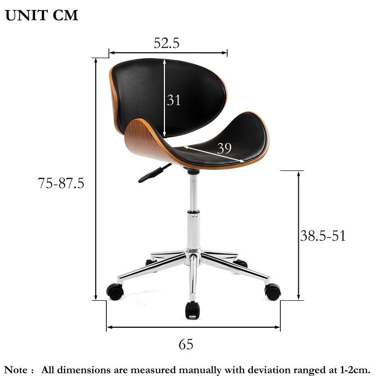 [EU Warehouse] Modern Wood Frame Leather Padded Swivel Adjustable Desk Chair PC Computer Office Chair Armchair (Black)