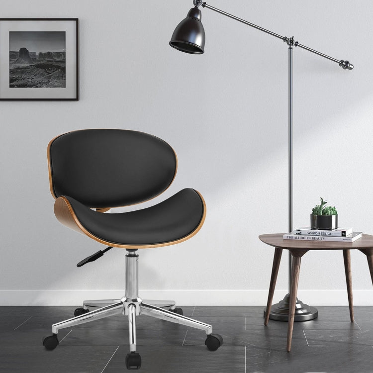 [EU Warehouse] Modern Wood Frame Leather Padded Swivel Adjustable Desk Chair PC Computer Office Chair Armchair (Black)