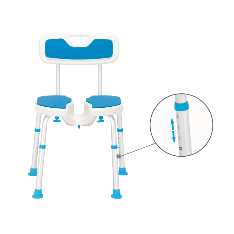 [US Warehouse] Aluminum Alloy 6-Speed Lifting Hollow Bath Chair with PE Stool & Rubber Foot Cushion & Backrest (Blue White)