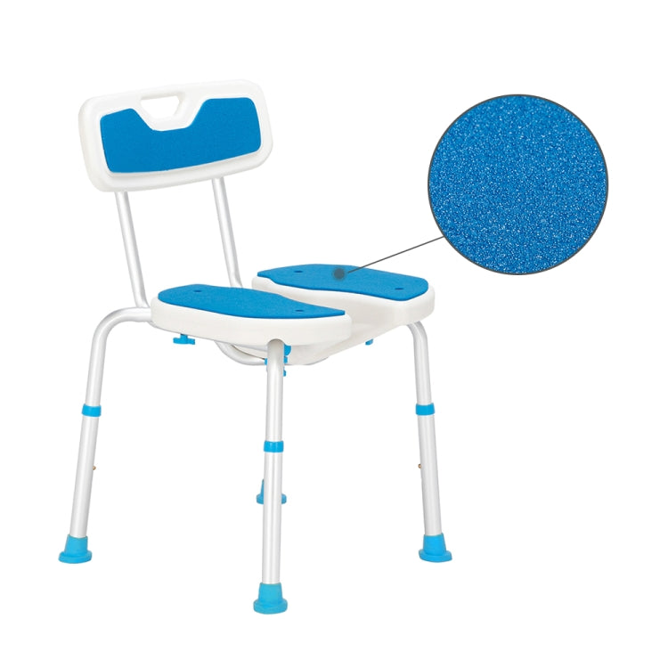 [US Warehouse] Aluminum Alloy 6-Speed Lifting Hollow Bath Chair with PE Stool & Rubber Foot Cushion & Backrest (Blue White)