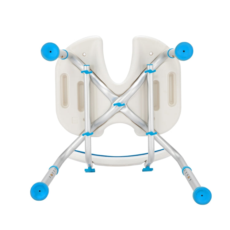 [US Warehouse] Aluminum Alloy 6-Speed Lifting Hollow Bath Chair with PE Stool & Rubber Foot Cushion & Backrest (Blue White)
