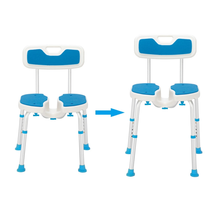 [US Warehouse] Aluminum Alloy 6-Speed Lifting Hollow Bath Chair with PE Stool & Rubber Foot Cushion & Backrest (Blue White)