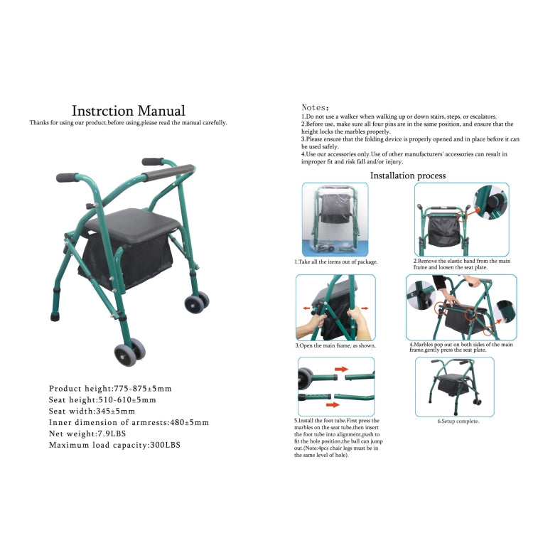 [US Warehouse] Aluminum Tube Walker with Seat Cushion (Green)