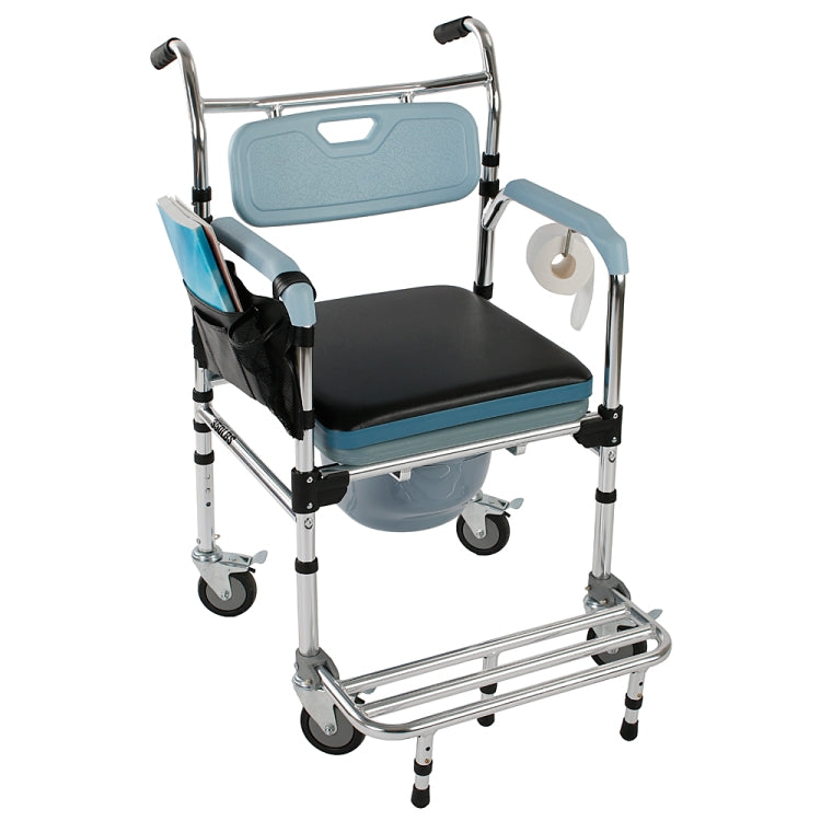[US Warehouse] 4 in 1 Multifunctional Aluminum Elder Disabled People Pregnant Women Commode Chair Folding Bath Chair (Light Blue)
