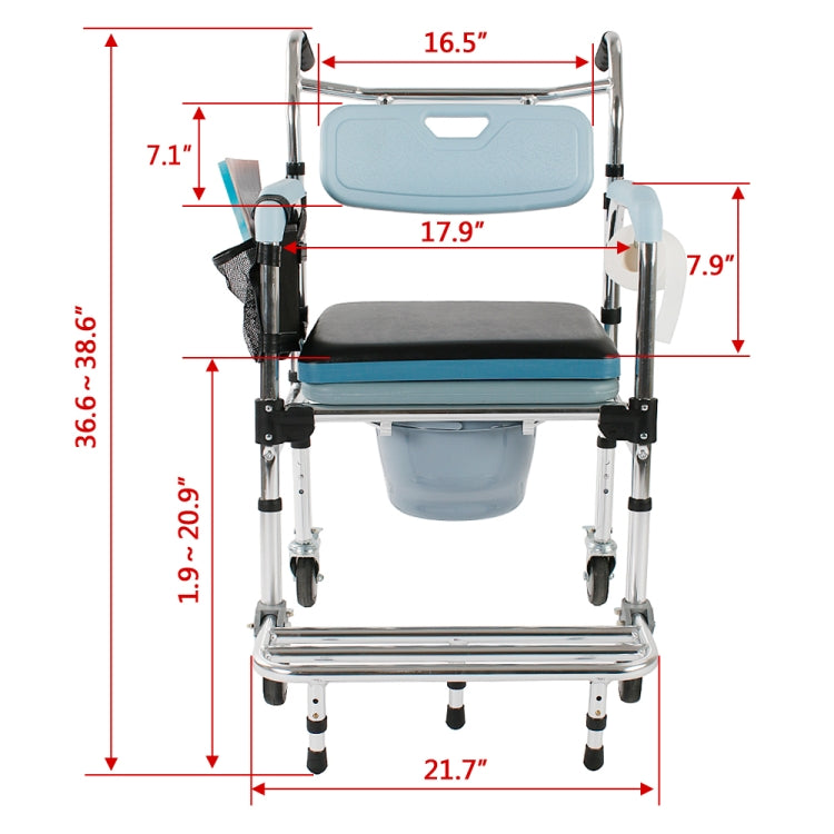 [US Warehouse] 4 in 1 Multifunctional Aluminum Elder Disabled People Pregnant Women Commode Chair Folding Bath Chair (Light Blue)