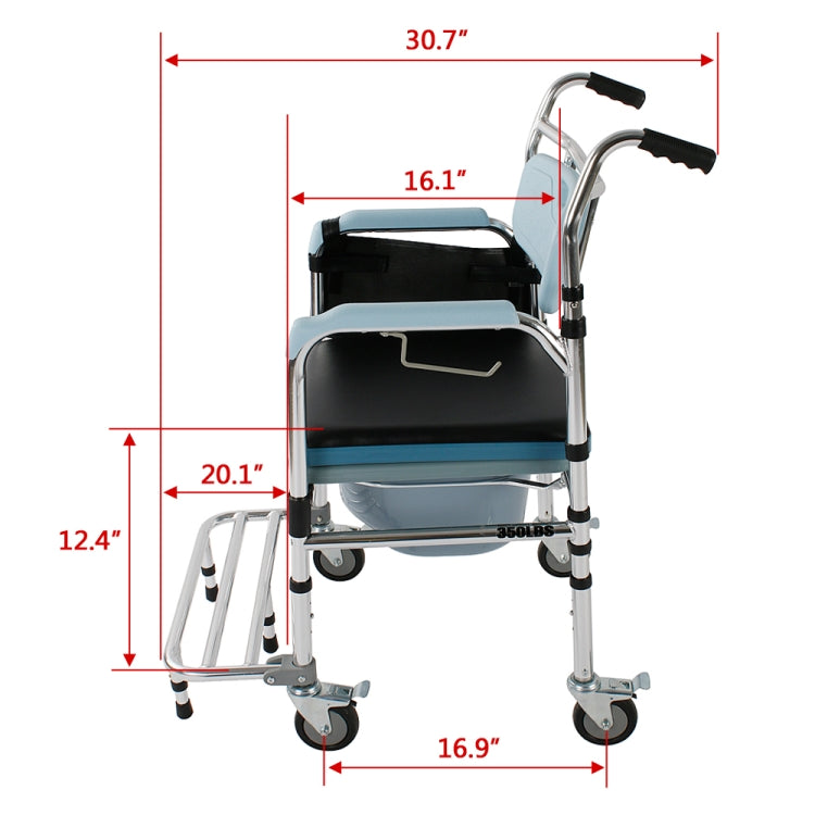 [US Warehouse] 4 in 1 Multifunctional Aluminum Elder Disabled People Pregnant Women Commode Chair Folding Bath Chair (Light Blue)