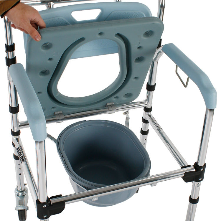 [US Warehouse] 4 in 1 Multifunctional Aluminum Elder Disabled People Pregnant Women Commode Chair Folding Bath Chair (Light Blue)