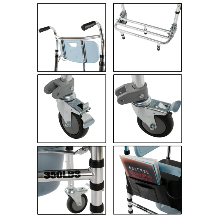 [US Warehouse] 4 in 1 Multifunctional Aluminum Elder Disabled People Pregnant Women Commode Chair Folding Bath Chair (Light Blue)