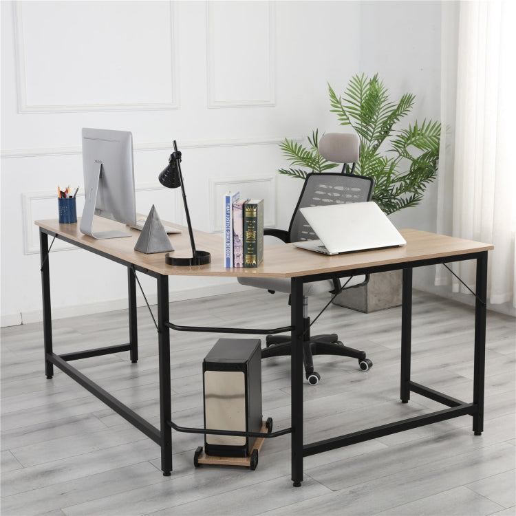 [US Warehouse] Home Office L-Shaped Corner Desk Computer Desk (Black+Wood)