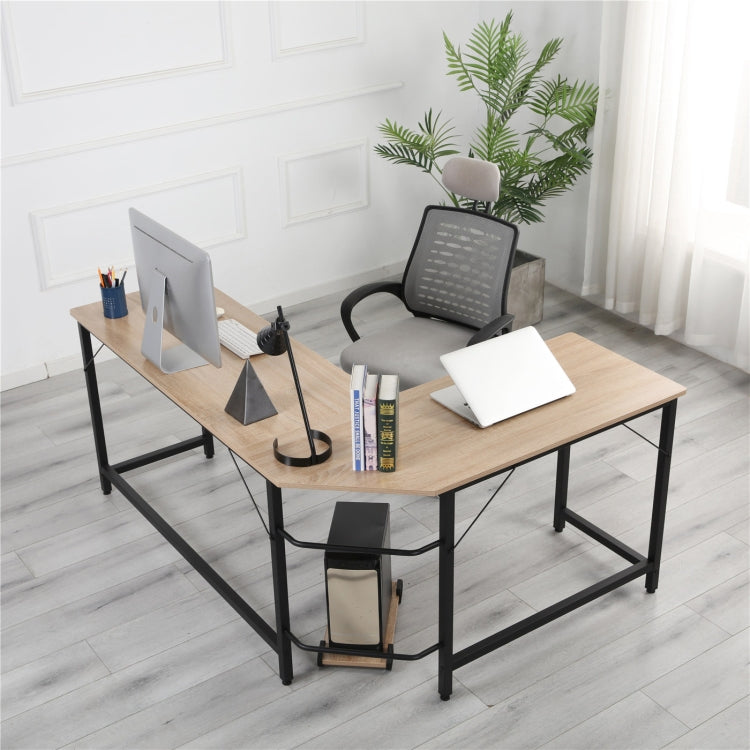 [US Warehouse] Home Office L-Shaped Corner Desk Computer Desk (Black+Wood)