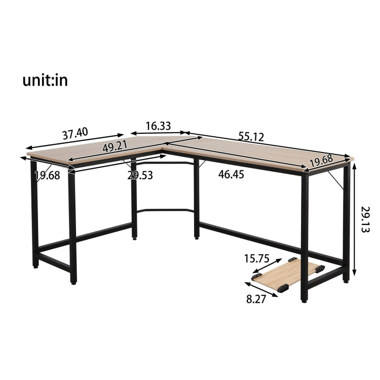 [US Warehouse] Home Office L-Shaped Corner Desk Computer Desk (Black+Wood)