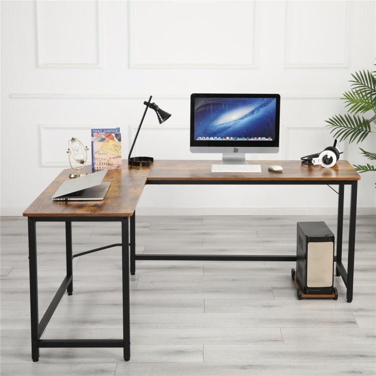 [US Warehouse] Home Office L-Shaped Corner Desk Computer Desk (Black+Wood Grain)