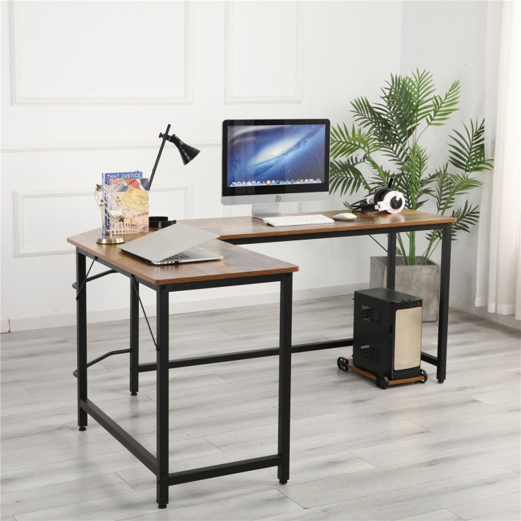 [US Warehouse] Home Office L-Shaped Corner Desk Computer Desk (Black+Wood Grain)