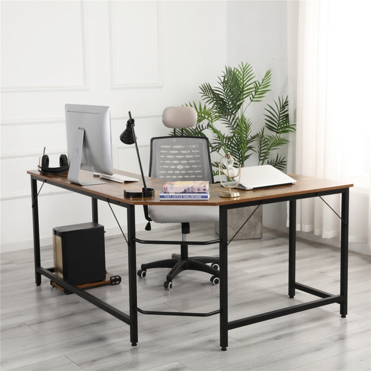 [US Warehouse] Home Office L-Shaped Corner Desk Computer Desk (Black+Wood Grain)