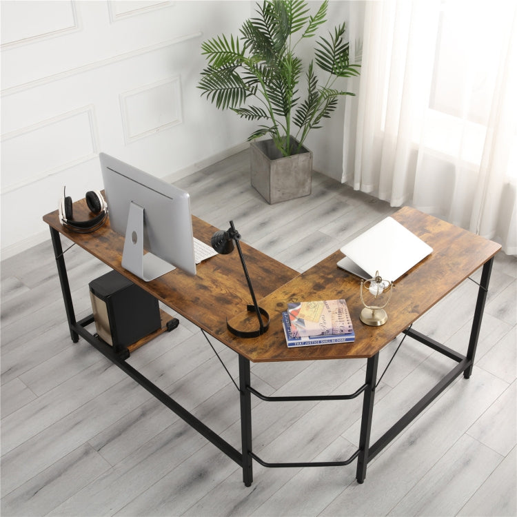 [US Warehouse] Home Office L-Shaped Corner Desk Computer Desk (Black+Wood Grain)