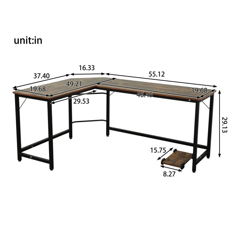 [US Warehouse] Home Office L-Shaped Corner Desk Computer Desk (Black+Wood Grain)