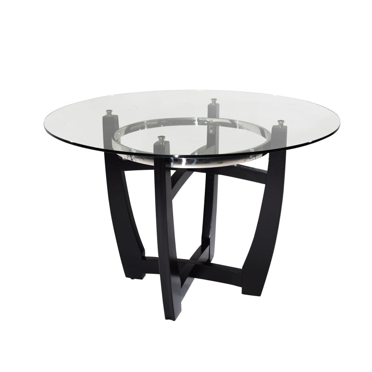 [US Warehouse] Round Glass Top Dining Table with Solid Wood Base