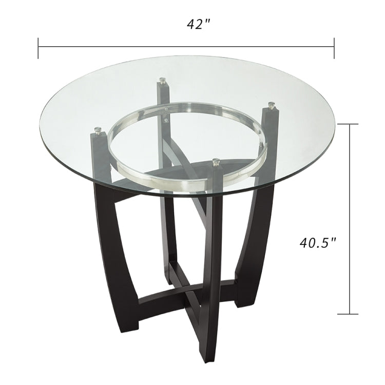 [US Warehouse] Round Glass Top Dining Table with Solid Wood Base